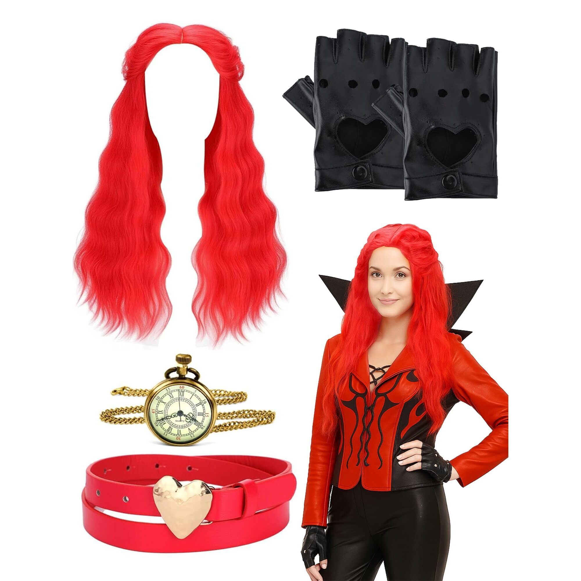 6475 4 Pcs Red Halloween Costume Accessoriess With Long Curly